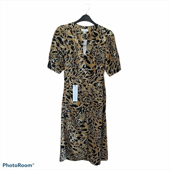 Topshop Leopard Print Dress With Slit, Pleats and Short Sleeves US Size 2 - Picture 4 of 14